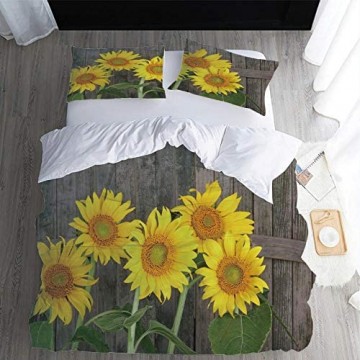 AGKMLP Kinder Bettbezug 3 Teilig Sonnenblume 3 Teilig Mit Bettwäsche Set Bettbezug Mit Reißverschluss Und 2 Kissenbezug Fit Kinder Jugend