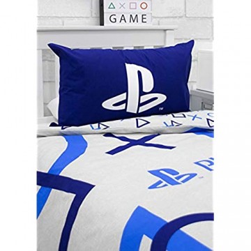 Character World Playstation Blauer Bettbezug für Einzelbett offizielles Lizenzprodukt Sony Playstation wendbar zweiseitig Gaming-Bettwäsche-Design mit passendem Kissenbezug Polycotton Blau