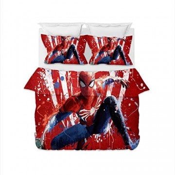 GDGM Spiderman Bettbezug 3D Bettwäsche Superhelden-Bettwäscheset Und Reißverschluss Für Kinder Für Die Heimdekoration Von Jungen Bettbezug and Kissenbezug (A6 200x200cm+80x80cmx2)