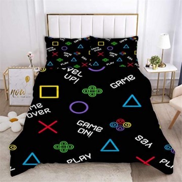 Kinder Bettbezug Super weiche komfortable 3D Cartoon Gamepad Graffiti Quilt Cover Atmungsaktive Trösterdeckel mit Kissenbezug für Jugendliche Y05 135x200cm