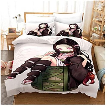 QGHZSCS Demon Slayer Bettwäsche Set Cartoon Anime Bettbezug Für Erwachsene Einzelgröße Bett Set Kinder Kissenbezug Home Textiles 155X220 cm