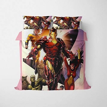 XUEJIAN Iron Man Bettwäsche Marvel Iron Man Bettbezug 3D Comics Avengers Kinder-Bettwäsche-Set 100% Mikrofaser inkl. Bettbezug und Kissenbezug (B02 220 x 240 cm)