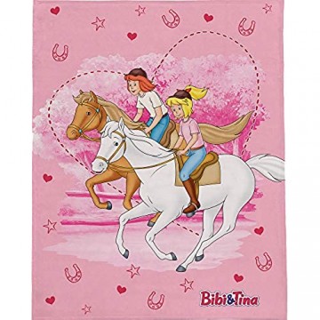 BERONAGE Bibi und Tina Decke Freunde 130 cm x 170 cm Rosa Fleecedecke Blocksberg Pferde Sabrina Amadeus Kuscheldecke zur Bettwäsche