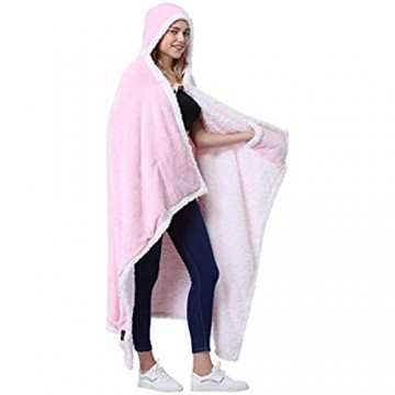 Catalonia Classy Poncho als Decke Kapuzendecke Sherpa Cosy Plüsch Fleece Tragbare Decke für Erwachsene Frauen Männer Kinder Kuschelüberzug zu Hause oder im Freien 125 x 200 cm Rosa