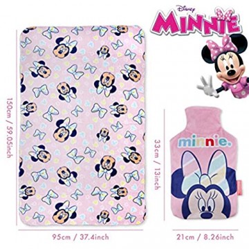 Kuscheldecke und Wärmflasche Kinder Pack Minnie Mouse – Baby Bettwäsche Minnie Mouse Sehr Weich und Wärmflasche mit Bezug bei Kälte mit Minnie Mouse Design | Originelle Geschenke für Mädchen