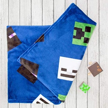 Minecraft Offizieller Creeps Fleece-Überwurf Creeper Design super weiche Decke perfekt für jedes Schlafzimmer blau