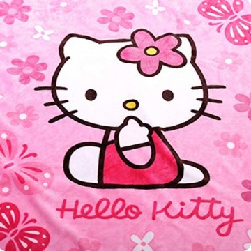 YIMU Kuscheldecke mit Cartoon-Motiv Hello Kitty-Aufdruck weicher Überzug Flanell kuschelige Plüsch-Fleece-Decke für Jungen und Mädchen Kinder (Hello Kitty 1)