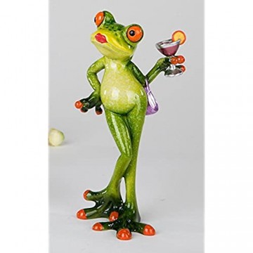 dekojohnson Dekofigur lustige Froschlady Froschtussi mit Handtasche und Drink 15 cm
