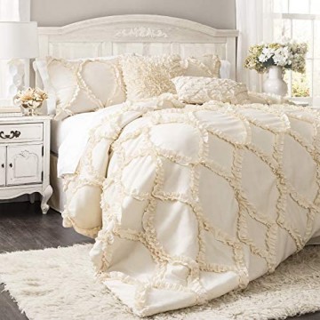 Lush Decor Avon Bettdecke gerüscht 3-teilig mit Kissenbezügen für Queensize-Betten elfenbeinfarben