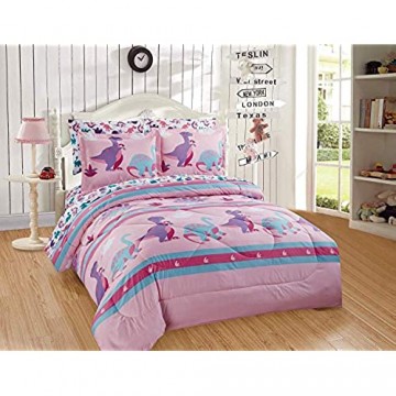 Luxury Home Collection Kinder-Bettwäsche-Set mit Bettlaken Dinosaurier-Motiv 7-teilig Pink / Violett / Weiß / Türkis