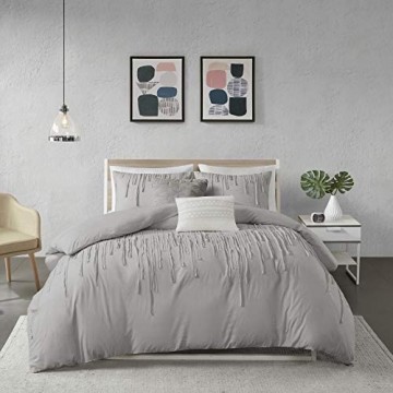 Urban Habitat Comforter Modern Contemporary Textured Design All Season Bedding Set Matching Shams Decorative Pillows Full/Queen(88x92) Paloma 100% Cotton Strip Grey