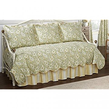 Waverly Paisley Verveine 5-Piece Quilted Reversible Comforter Day Bed Cover Set 105 x 54 Spring