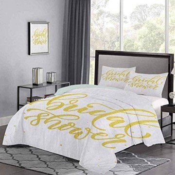 Yoyon Kinder \'Quilt Set handgeschriebene Skizze Design Efeu Schriftzug Brautparty mit Punkten Bild Teen Bettwäsche Abdeckung Schutz Ihrer Bettdecke Gold und Weiß