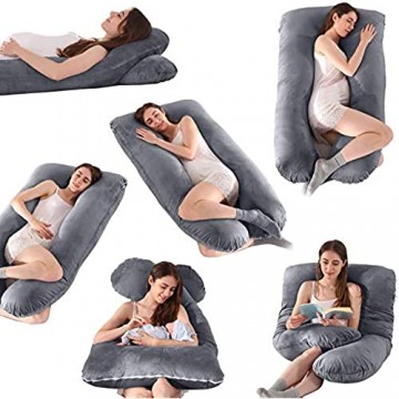 Dream Night U-vormig zwangerschapskussen Body Pillow voor slaap zijslaapkussen steunkussen met afneembare en wasbare overtrek. diep grijs. 80 x 140 cm