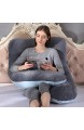 Schwangerschaftskissen U-förmiges Seitenschläferkissen Full Body Pillow mit Ersetzbaren & Waschbaren Außenbezügen 70x130cm (Dunkelgrau blau)