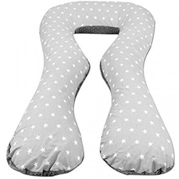 Velinda Schwangerschaftskissen Lagerungskissen Relaxkissen Seitenschläferkissen U-Kissen (Muster: weiße Sternchen auf Grau - grau)