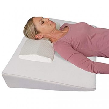 Tempratex Bettkeil Keilkissen Schlaferhöhung + Nackenkissen Gratis dazu! Als Bein- oder Rückenkissen für Bett und Sofa/Seiten- und Rückenschläfer Matratzenkeil Matratzenerhöhung 90x60x12 cm (beige)