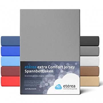 etérea Premium Jersey Spannbettlaken 90x200 bis 100x200 cm - dichtes Spannbetttuch für Wasserbetten und Normale Matratzen aus 100% Baumwolle und ca. 25 cm Steghöhe Grau