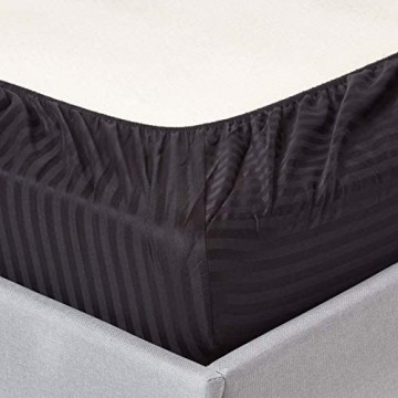 Homescapes Spannbettlaken / Spannbetttuch 180 x 200 cm schwarz mit Satin-Streifen – 100% Reine ägyptische Baumwolle Fadendichte 330