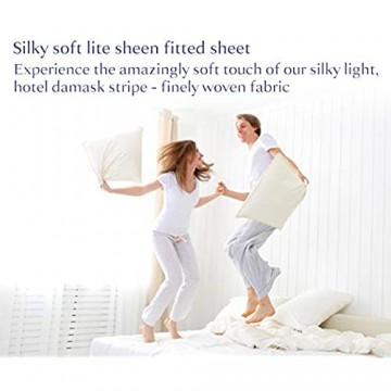 Luxus-Hotel-Spannbetttuch gestreift King Size weich 100 % Baumwolle kühlendes Satin passend für alle Matratzen tiefes Spannbetttuch Fußseiten-Indikator Reinweiß