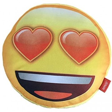 BERONAGE Großes Emoji Rundkissen Motiv Herz - Durchmesser 35 cm - Autokissen - Dekokissen - Wendekissen - Kuschelweich - Zierkissen - Love - Emojis