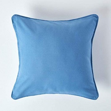 Homescapes Blaue Kissenhülle 30 x 30 cm Deko-Kissenbezug mit Reißverschluss aus 100% Baumwolle unifarbener Zierkissenbezug für Dekokissen und Sofakissen himmelblau