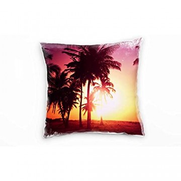 Strand und Meer Palmen gelb bunt Sonnenuntergang Deko Kissen 40x40cm für Couch Sofa Lounge Zierkissen - Dekoration zum Wohlfühlen