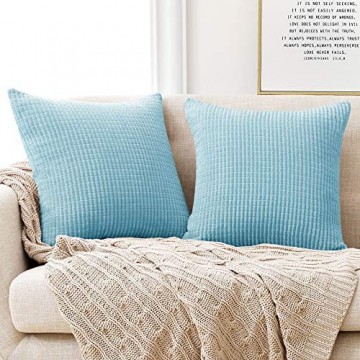 Deconovo Kissenbezug Kordsamt Zierkissenbezug Dekorativen Kissenhüllen Weiches Massiv Kissen für Sofa Couch Schlafzimmer Baby Blau 60x60 cm 2er Set