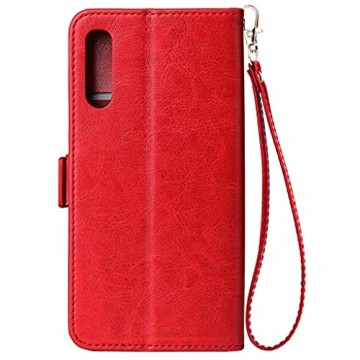 WIWJ Kompatibel mit Samsung Galaxy A50 Hülle Reißverschluss Lederhülle Wallet Handyhülle Klapphülle Ultra Slim Flip Case Stand Schutzhülle 360 Grad Bumper Tasche-Rot
