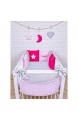Amilian® Baby Bettwäsche Design43 mit Namen und Datum bestickt Nestchen Bettset 100x135 für Babybett Decke Kissen Bettumrandung