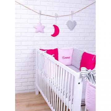 Amilian® Baby Bettwäsche Design43 mit Namen und Datum bestickt Nestchen Bettset 100x135 für Babybett Decke Kissen Bettumrandung