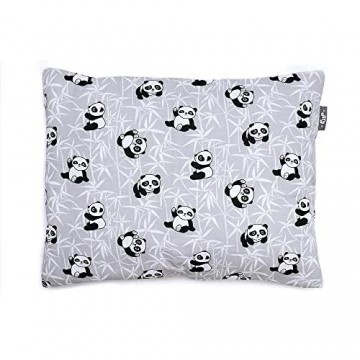 Baby Kopfkissen Kissen 100% Baumwolle perfekt für Kinderwagen und Babybetten 30cm x 40cm (Graue Pandas)