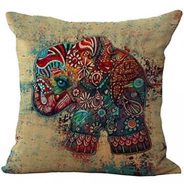 chezmax Leinen-Mischgewebe Elefant Muster Kissen Baumwolle quadratisch dekorativer Überwurf-Kissenbezug 45 7 x 45 7 cm Muster 14 WITHOUT FILLER