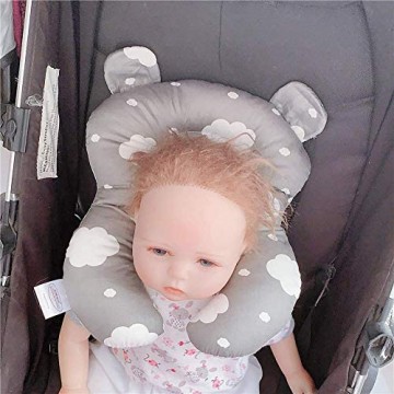 YIWOYI Baby Weiches atmungsaktives Kissen U-förmiges Sitzkissen aus reiner Baumwolle im Cartoon-Design Nackenschutzkissen für Kleinkinder Sicherheits-Kopfstütze (graue Wolken)