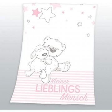 Flauschdecke Motiv : Kleiner Lieblingsmensch 75x100 cm Kuscheldecke Babydecke Schmusedecke (rosa)