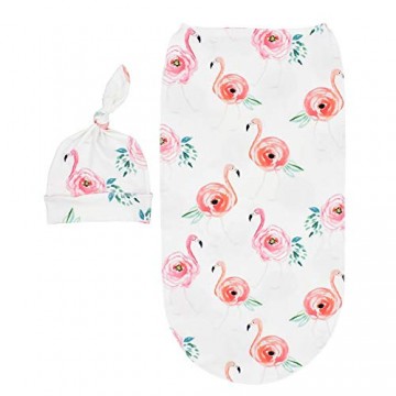 Neugeborenes Baby Wickeldecke mit Hut Infant Fotografie Requisit Schlafsack Kinderwagen Wrap (rosa Vogel)
