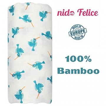 Nido Felice Musselin Bambus 120 x 120 cm Made in EU | Babydecke großes extra weiches Mehrzwecktuch saugfähig hypoallergen atmungsaktiv für Babys und Kleinkinder (Jungen)
