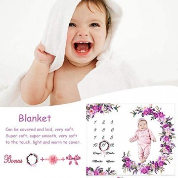 SH-Flying Baby-Monatsmeilenstein-Decke Hintergrund-Decke Baby-Monatsdecke Blumenkranz-Stirnband Superweiche Baby-Windeldecke für Fotografie 100 cm x 150 cm