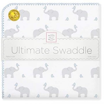 SwaddleDesigns Ultimatives Pucktuch Premium Baumwollflannell Elefant und Küken Pastellblau