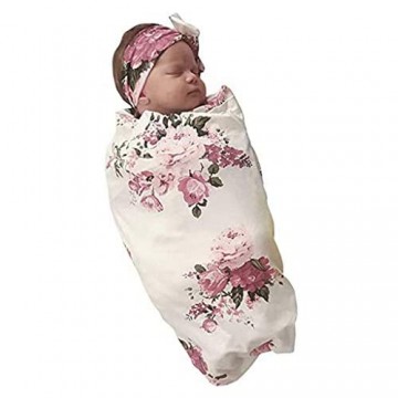 Verve Jelly Neugeborene Baby Mädchen Erhalten Decke Stirnband Set Blumendruck Wickeldecken für Neugeborene