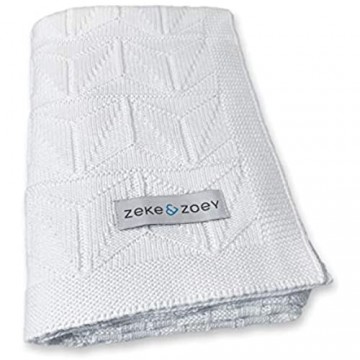 Zeke & Zoey Weiche Weiß 100% Baumwolle Strick Baby Decke für Mädchen oder Jungen - Unisex für Kleinkinder Neugeborene Kleinkind und Kinder für Kinderbett Kinderwagen oder Auto