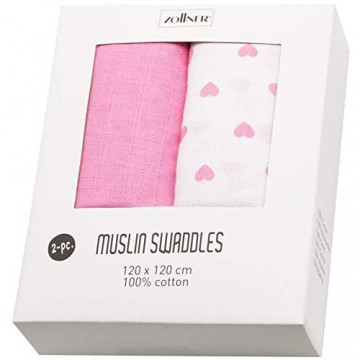 ZOLLNER 2er Set Pucktücher 100% Baumwolle ca. 120x120 cm weiß rosa mit Herzen