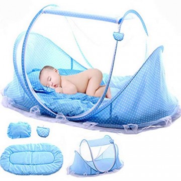 LVPY Babybett Moskitonetz Portable faltbett Pop Up Sommer Travel Krippe mit Moskitonetz Babybetten Neugeboren Kinderbett für 0-3 Jahre - Blau