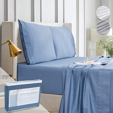 allecalm 4-teiliges Bettlaken-Set aus 100 % gekämmter Baumwolle mit Fadenzahl 300 mit 43 2 cm tiefer Tasche Queensize Marineblau