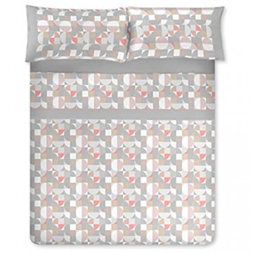 Bedrucktes Bettwäsche-Set Polyester-Baumwolle 4-teilig 2 Kissenbezüge Spannbettlaken und Bettlaken Qualität und Design weich und strapazierfähig graue Puzzle 150 cm