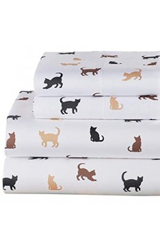 Niedliche Silhouette Katzen-Bettlaken mit Spannbetttuch Bettlaken und zwei Kissenbezügen 4er-Set