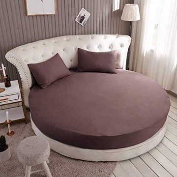 Runde Bettlaken aus reiner Baumwolle Einteilige runde Bettdecke aus Baumwolle Vierteilige Bettdecke Hotelmatratze rutschfeste Schutzhülle Leichter Kaffee Bettlaken + Kissenbezug mit 2 m Durchmesser