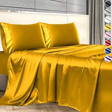 Satin-Bettlaken Queen-Size-Größe (4 Stück 8 Farben) seidiges Satin-Bettwäsche-Set mit 2 Kissenbezügen Satin-Spannbettlaken Gold-Satin-Bettlaken Queen-Size-Satin-Bettlaken