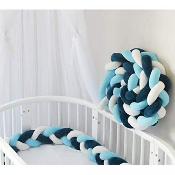 3M Bettschlange Geflochten Stoßstange Baby Kissen Schlangenkissen Velvet Crib Protector Baby (Blau)