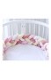 Bettumrandung Baby Nestchen Kinderbett Stoßstange Weben Bettumrandung Kantenschutz Kopfschutz für Babybett Bettausstattung 220cm (Hellrosa + Rosa + Weiß + Gelb)
